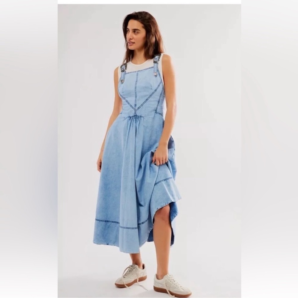 NEW Free People Stars Align Baby Blues Denim Midi Maxi Dress 0 - Picture 7 of 9